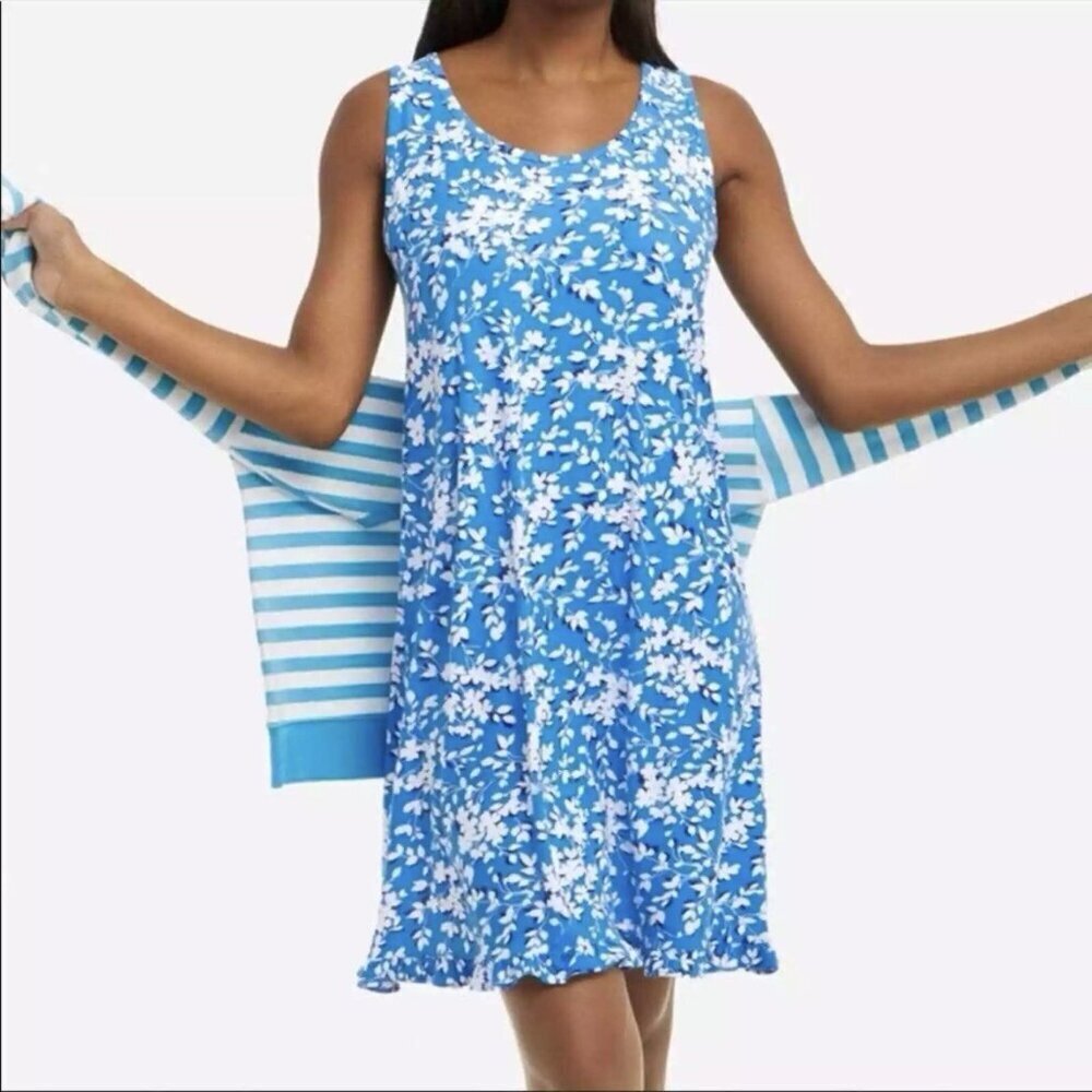 Draper James | Blue Floral Ruffle Bottom Night Gown Dress Size S/M